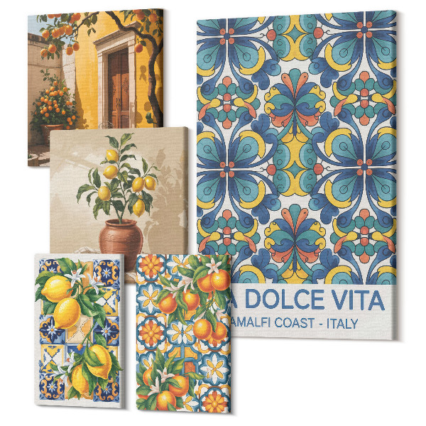 Set tablouri 5 piese Motive italiene de citrice în stil mediteranean