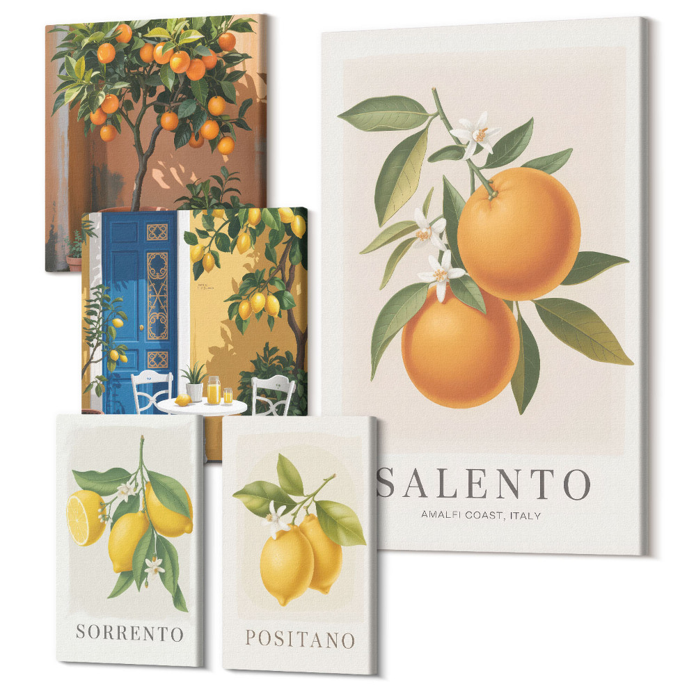 Tablouri canvas set 5 piese Inspirări de fructe din Italia, stil provensal și rustic