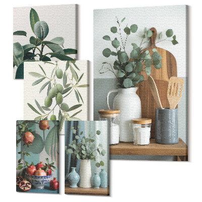 Tablouri canvas set 5 piese Accente naturale în stil scandinav cu plante