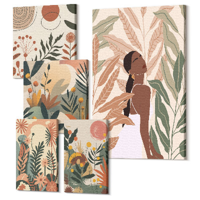 Tablou din 5 piese Stilul boho cu figuri si motive vegetale