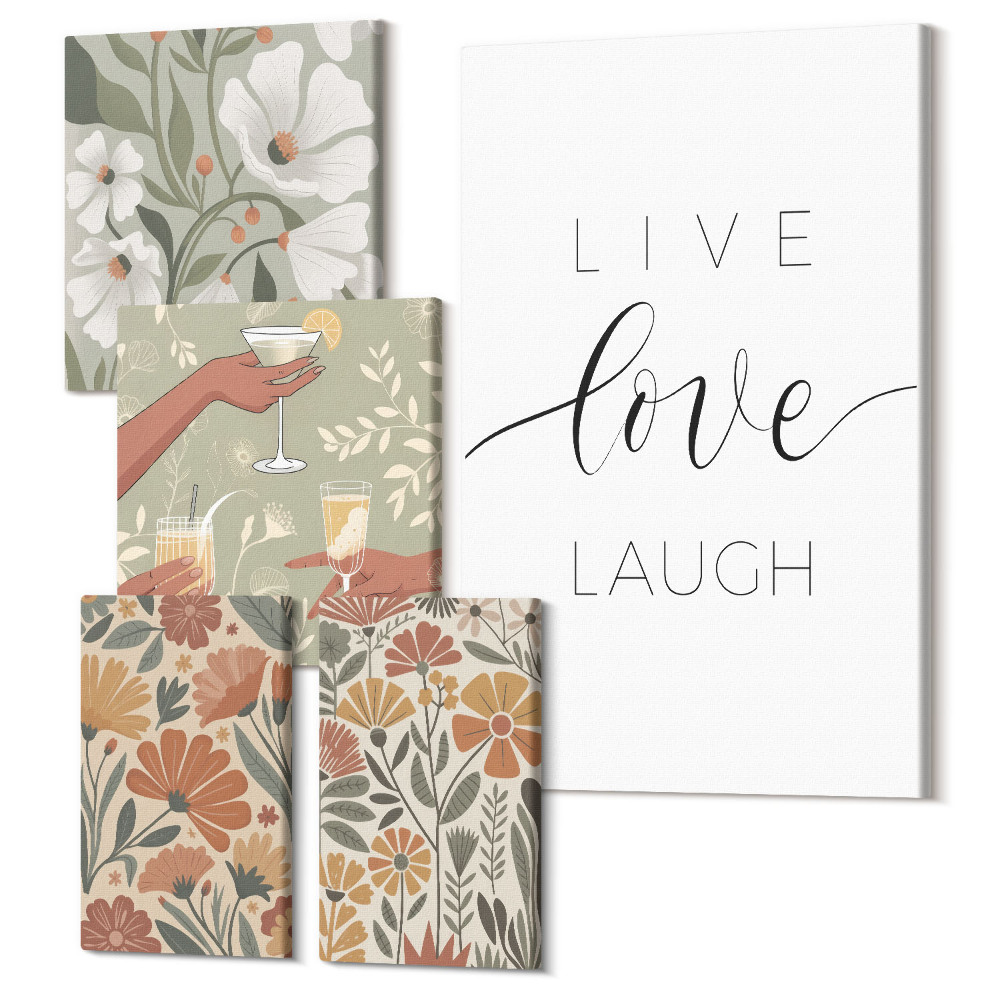 Tablouri canvas set 5 piese Grafică elegantă, cu motive florale și sloganuri pozitive