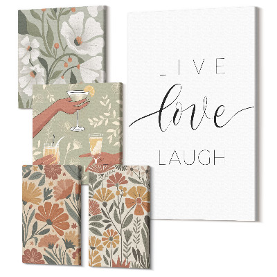 Tablouri canvas set 5 piese Grafică elegantă, cu motive florale și sloganuri pozitive