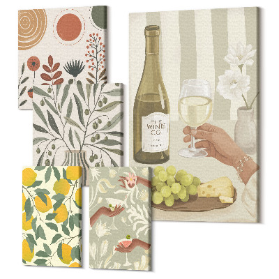 Tablou din 5 piese Decoratiuni elegante cu tematica vinului si botanica