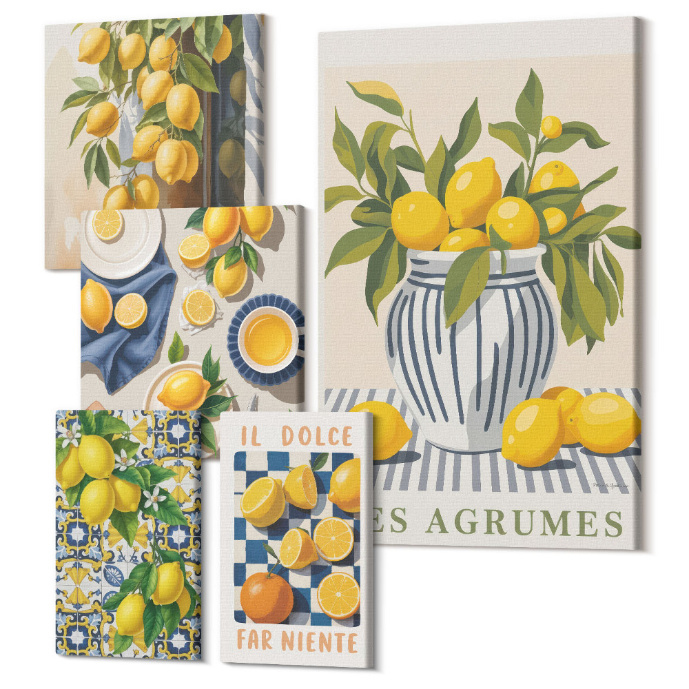 Set tablouri 5 piese Inspirații de citrice în decorațiuni de perete în stil provensal
