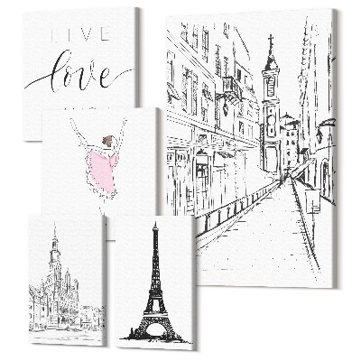 Tablou din 5 piese Inspirație elegantă cu accente și citate pariziene