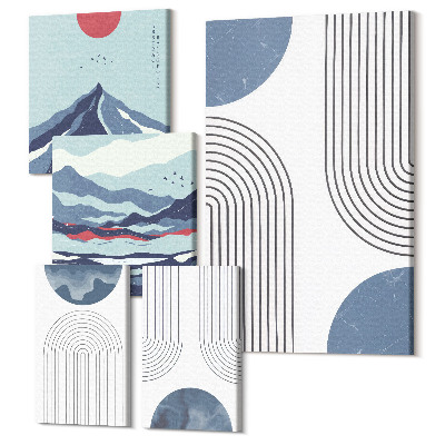 Tablou din 5 piese Peisaje abstracte cu forme geometrice și culori