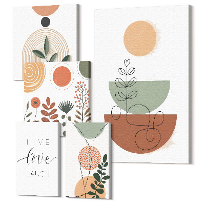 Set tablouri 5 piese Grafică elegantă cu motive vegetale și forme geometrice
