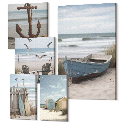 Set tablouri 5 piese Atmosfera la malul marii, relaxare la mare si plaja