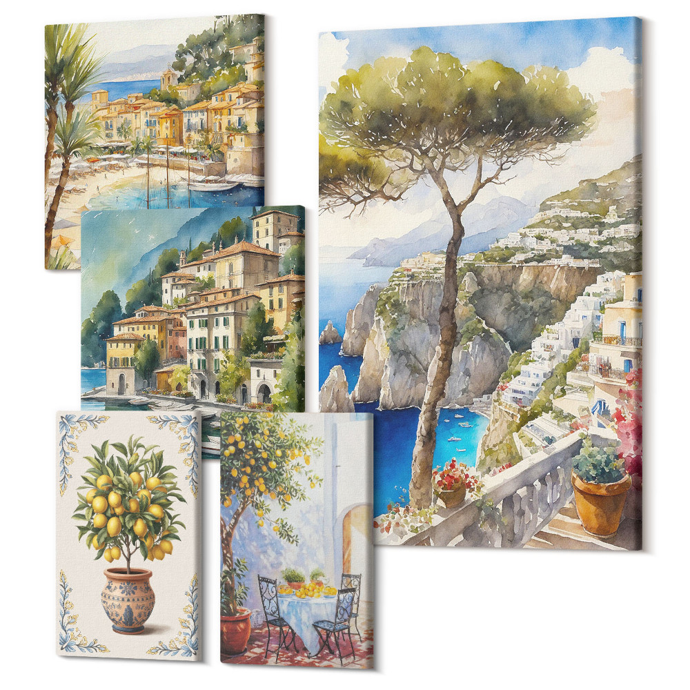 Tablou din 5 piese Vederi elegante ale orașelor și peisajelor italiene de pe litoral