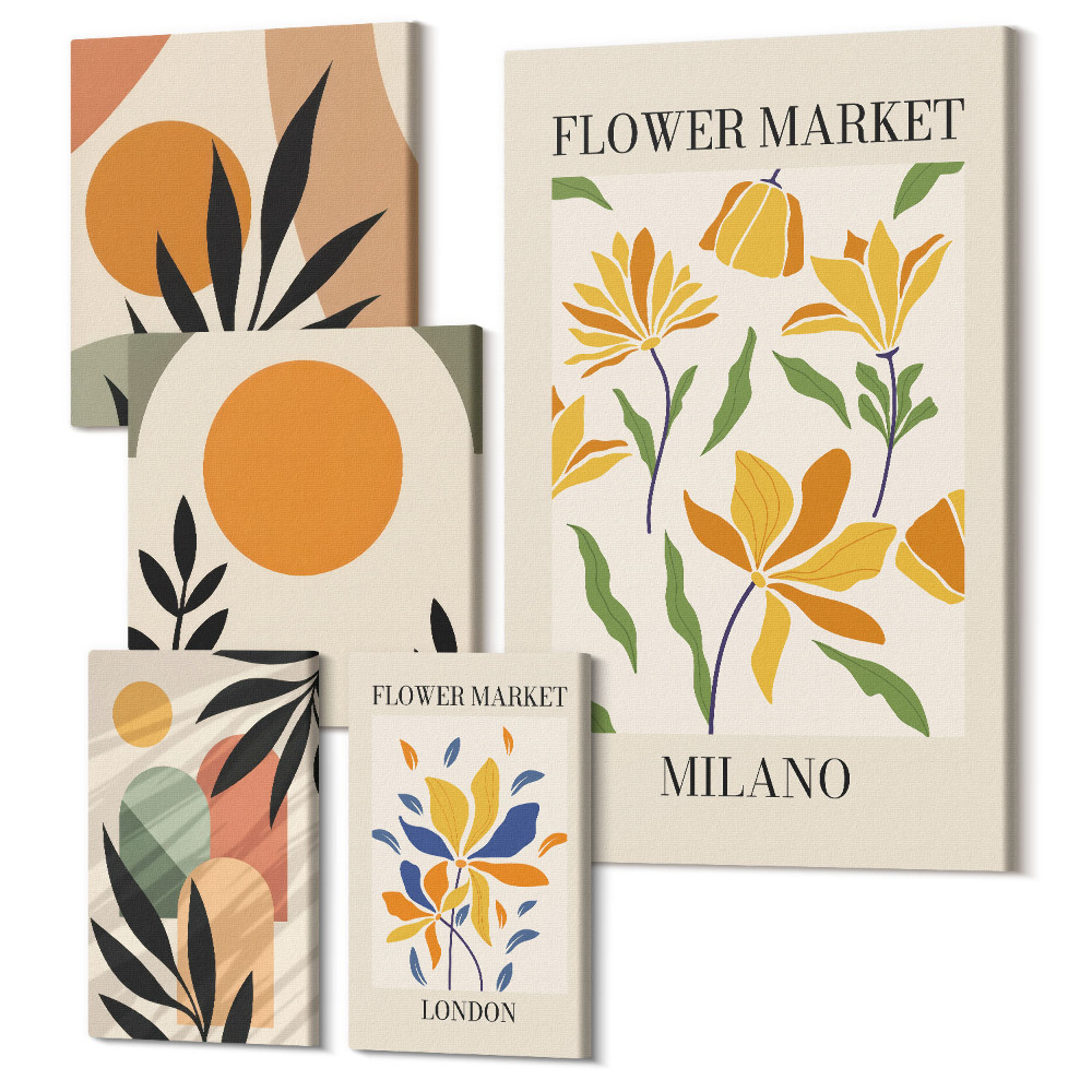 Tablouri canvas set 5 piese Motive florale și compoziții abstracte în stil boho