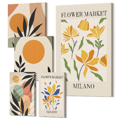 Tablouri canvas set 5 piese Motive florale și compoziții abstracte în stil boho