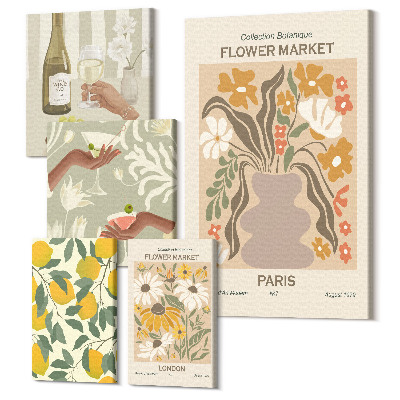 Tablou din 5 piese Piețe florale și accente de fructe de epocă