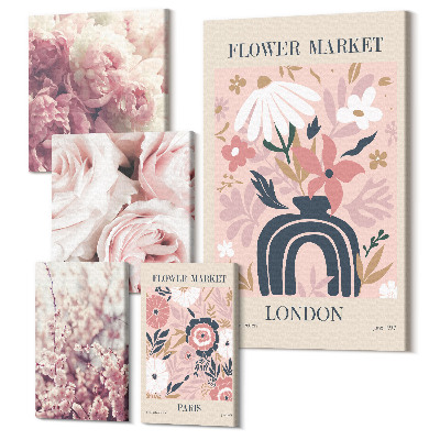 Set tablouri 5 piese Motive florale in decoratiuni in stil boho si romantic