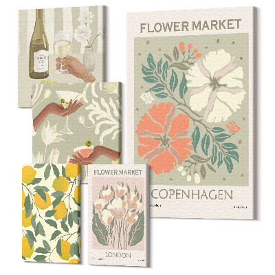 Tablouri canvas set 5 piese Piețe de flori de epocă și inspirații de fructe