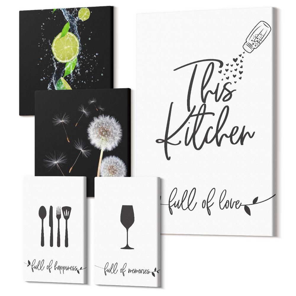 Set tablouri 5 piese Inspirație pentru bucătărie cu dragoste pentru gătit și mâncare