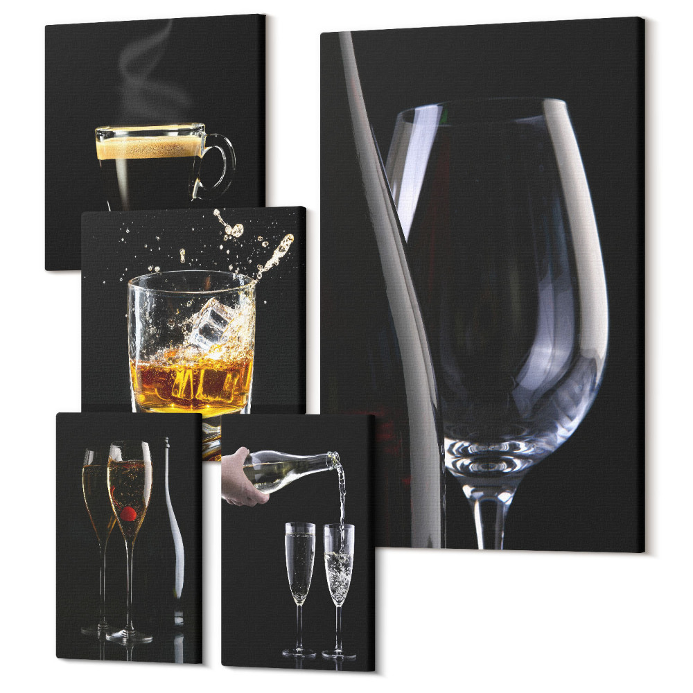 Tablouri canvas set 5 piese Cocktail-uri și băuturi într-un stil elegant de bar