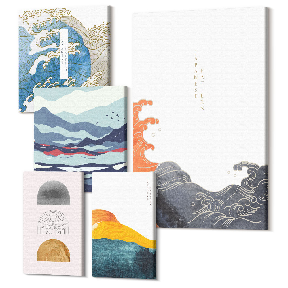 Tablou din 5 piese Stil japonez valuri munți modele decorative abstracte