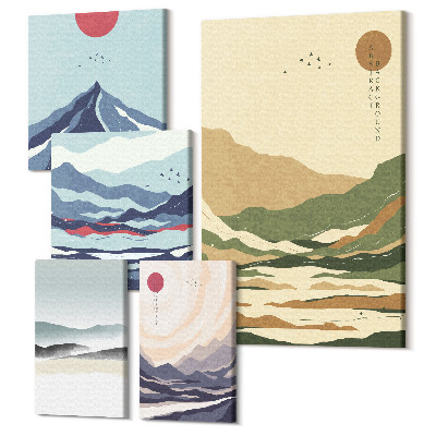 Tablouri canvas set 5 piese Peisaje montane cu motive naturale minimaliste