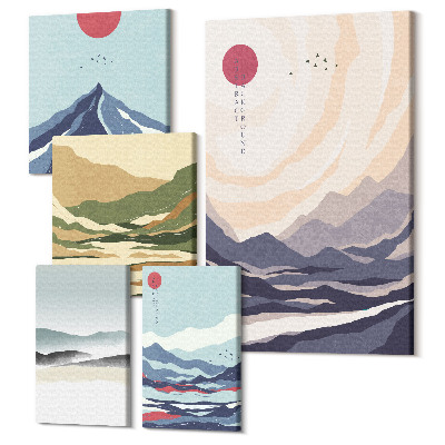 Set tablouri 5 piese Peisaje montane abstracte cu motive minimaliste