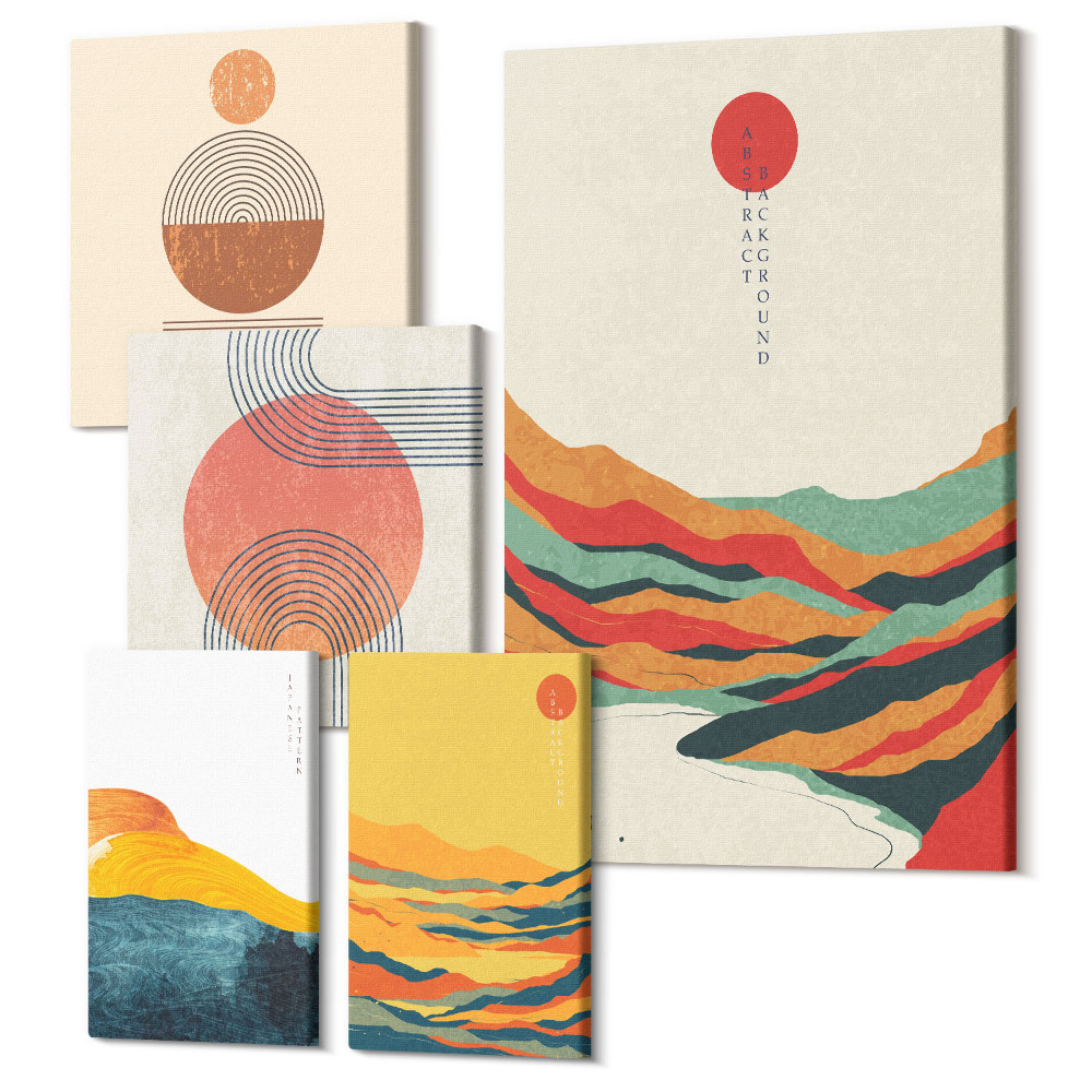 Tablouri canvas set 5 piese Peisaje abstracte cu forme geometrice și culori