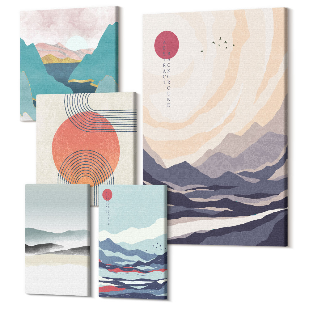 Tablou din 5 piese Peisaje montane abstracte și forme geometrice