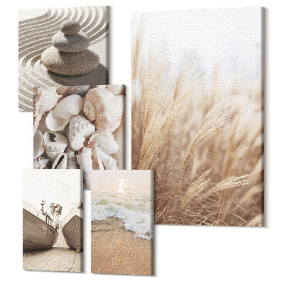Tablou din 5 piese Inspirații pe litoral cu scoici și nisip de plajă