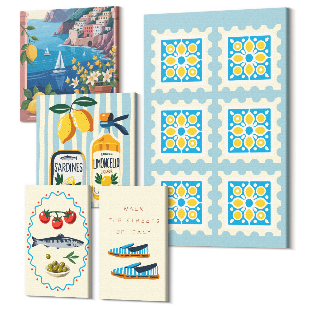 Tablou din 5 piese Bucătărie inspirată din Italia, aromă și stil mediteranean