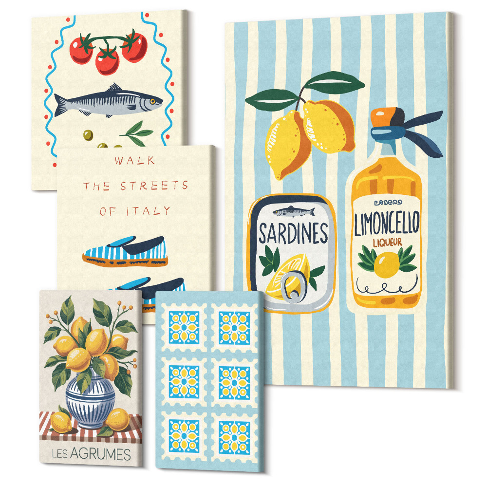 Set tablouri 5 piese Inspirații pentru bucătărie din Italia: citrice și fructe de mare