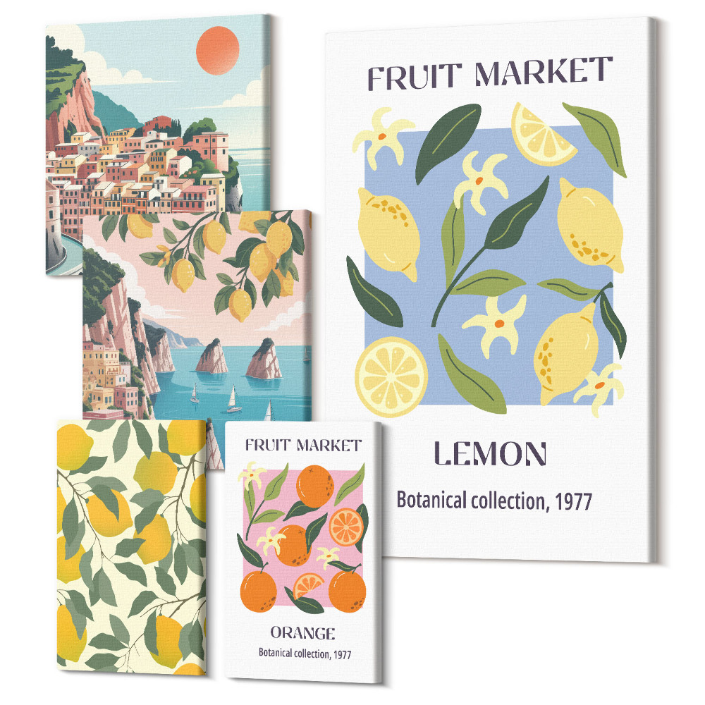 Tablou din 5 piese Motive cu fructe și peisaje de epocă