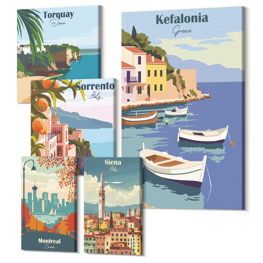 Set tablouri 5 piese Peisaje de litoral din destinații turistice europene