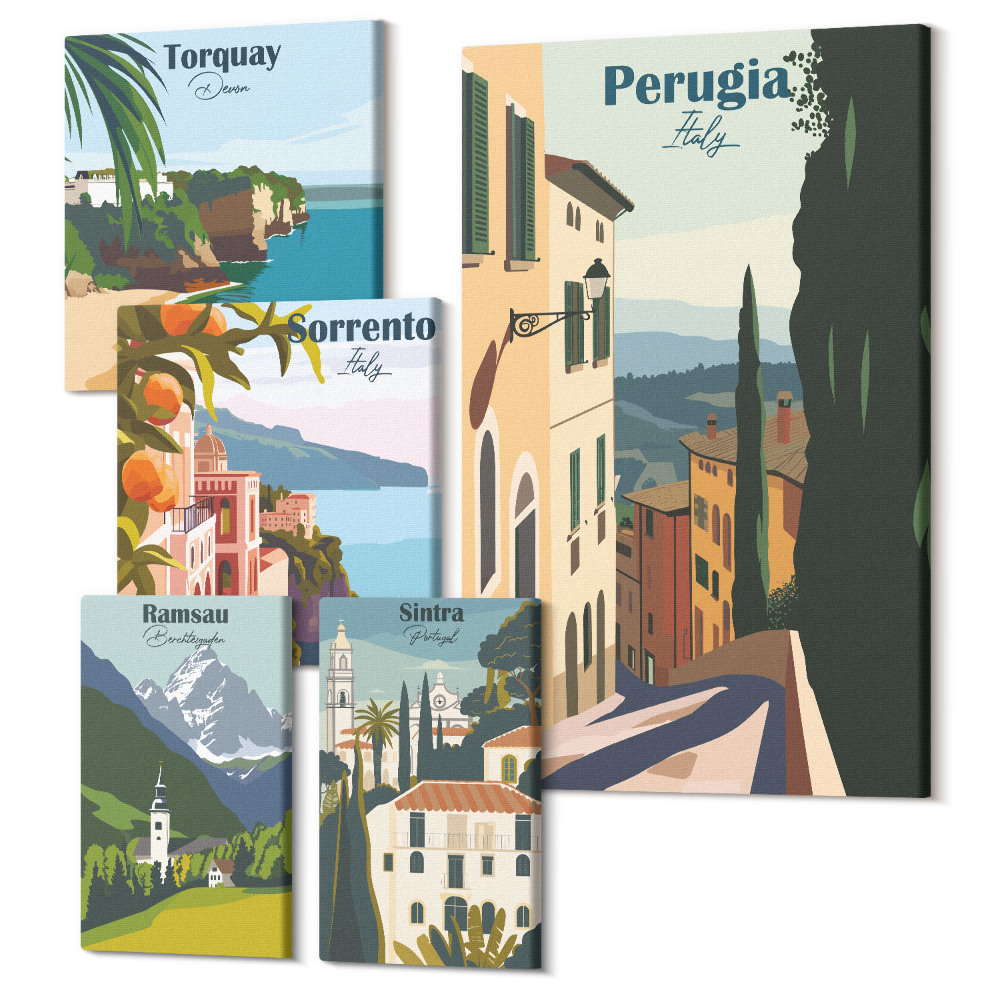 Set tablouri 5 piese Vederi ale orașelor italiene ale străzilor pitorești