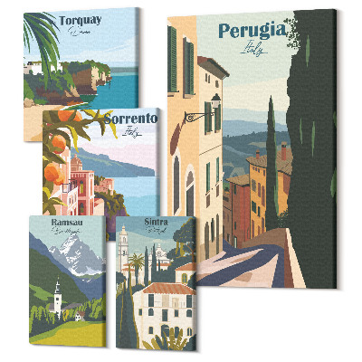 Set tablouri 5 piese Vederi ale orașelor italiene ale străzilor pitorești