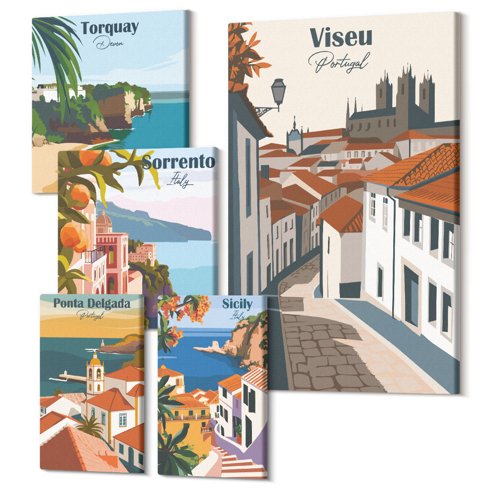 Tablouri canvas set 5 piese Vederi ale orașelor europene ale străzilor pitorești