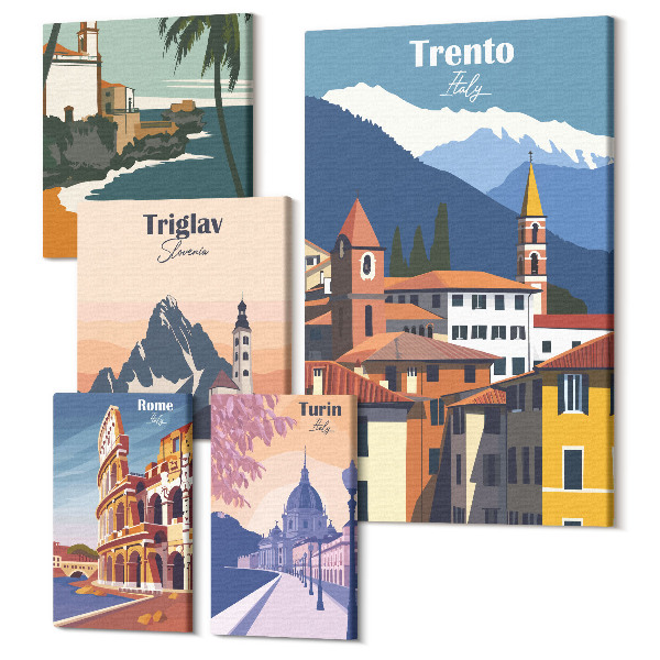 Tablou din 5 piese Orașe și peisaje europene în stil retro