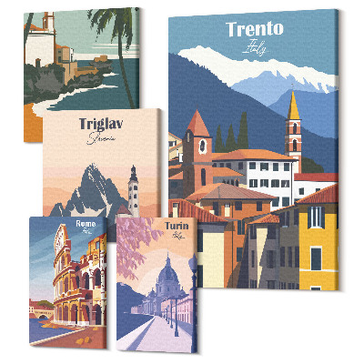 Tablou din 5 piese Orașe și peisaje europene în stil retro