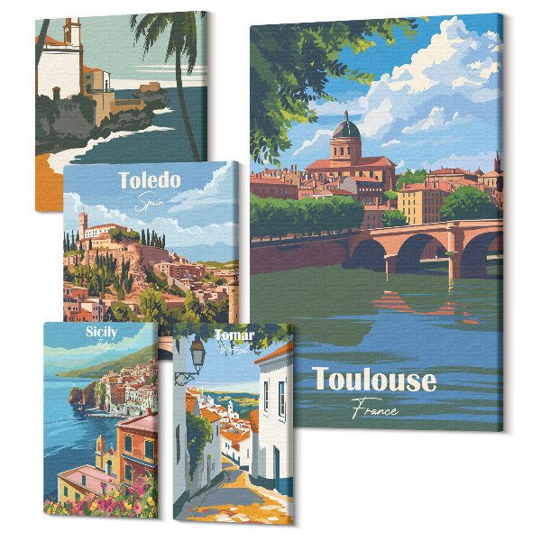 Set tablouri 5 piese Orașe europene vederi și peisaje pitorești