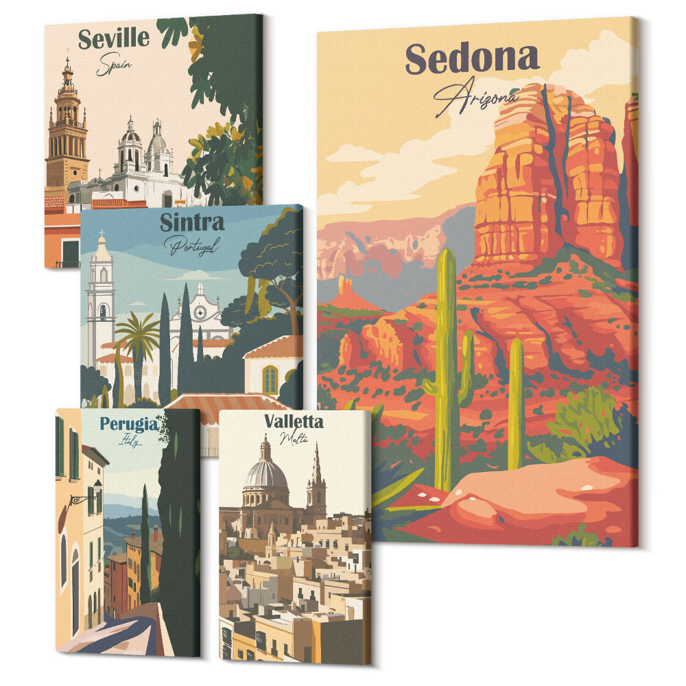 Set tablouri 5 piese Peisaje turistice din diverse orașe din întreaga lume