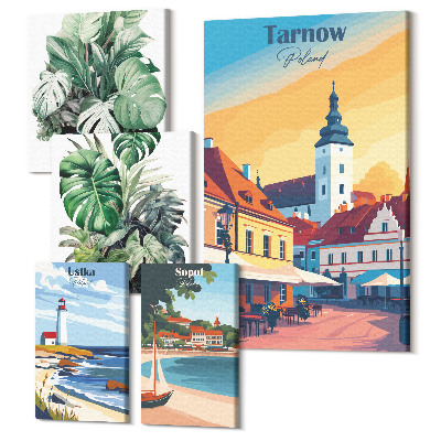 Tablou din 5 piese Orașe poloneze de pe litoral cu motive vegetale