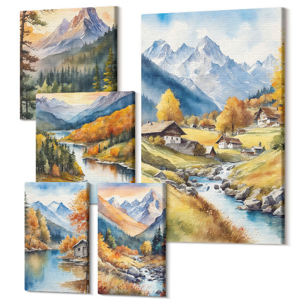 Tablou din 5 piese Peisaje montane cu văi și râuri pitorești