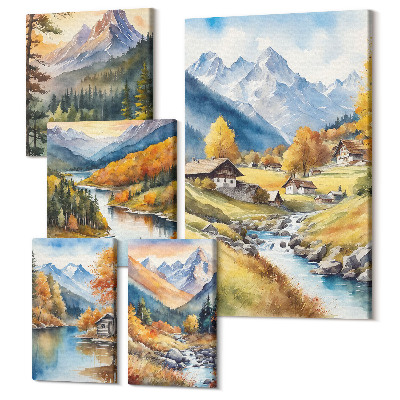 Tablou din 5 piese Peisaje montane cu văi și râuri pitorești