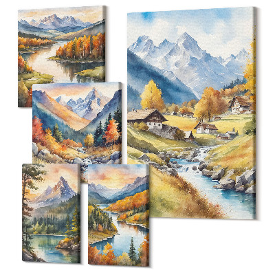 Tablou din 5 piese Peisaje montane pitorești cu râuri și păduri