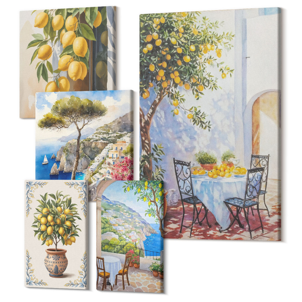 Tablou din 5 piese Inspirații de citrice într-un stil mediteranean însorit