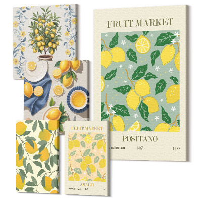 Set tablouri 5 piese Citrus Collection Fructe proaspete și modele decorative