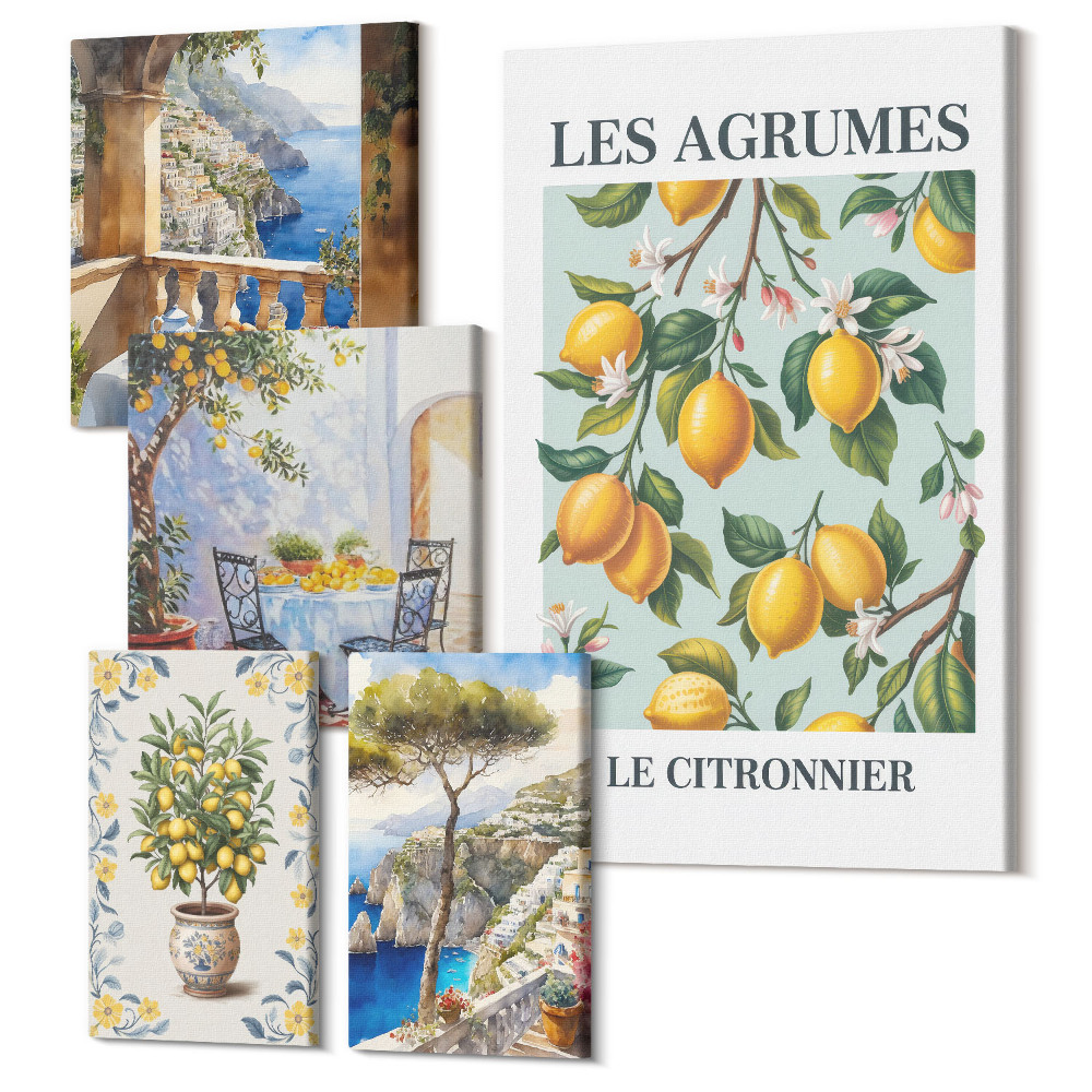 Tablouri canvas set 5 piese Inspirații de citrice în stil provensal și mediteranean