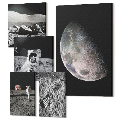 Tablou din 5 piese Peisaje lunare cu astronauți și explorarea spațiului
