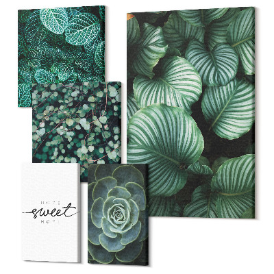 Tablou din 5 piese Frunze și plante verzi într-un stil modern