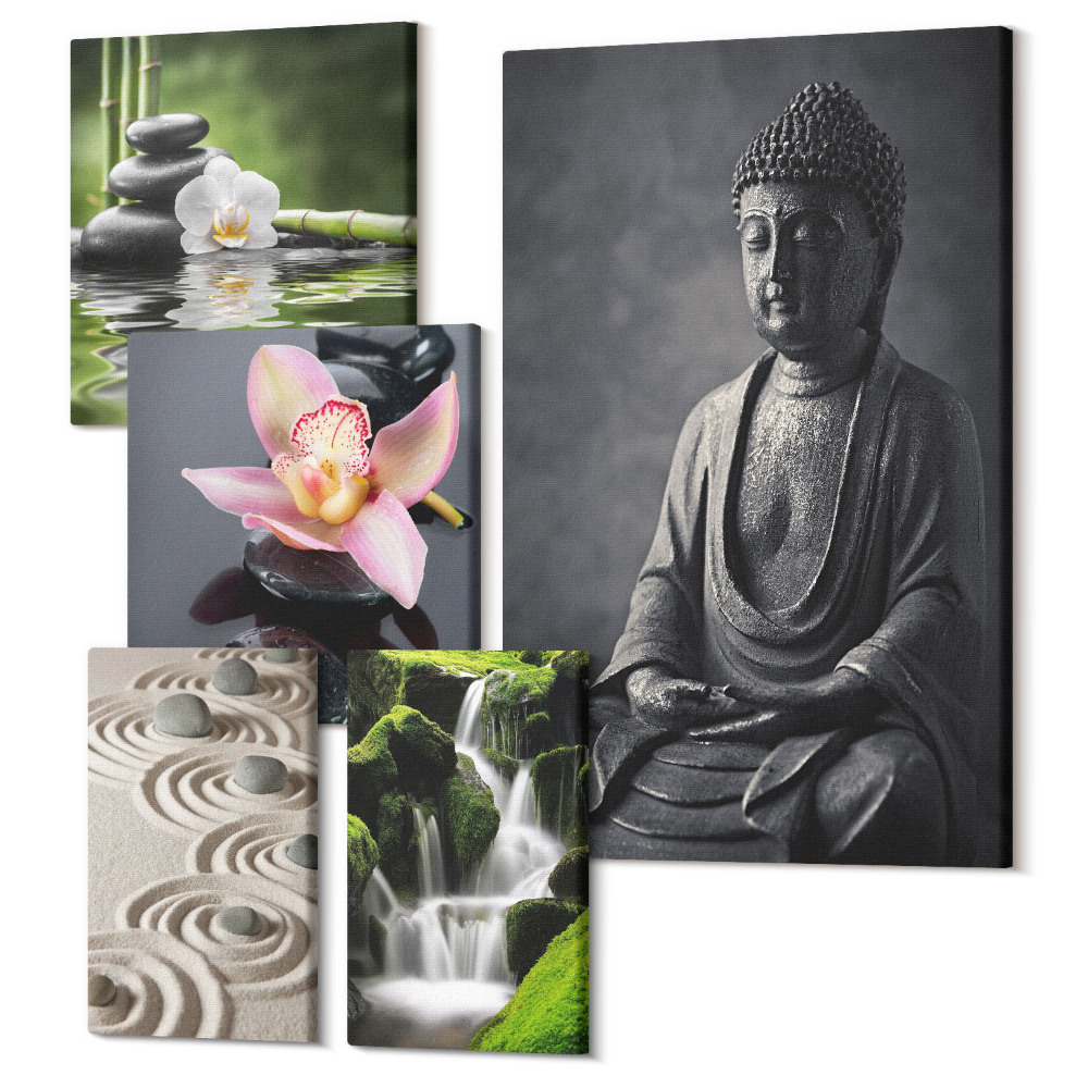 Tablou din 5 piese O atmosferă zen relaxantă cu elemente de natură și meditație