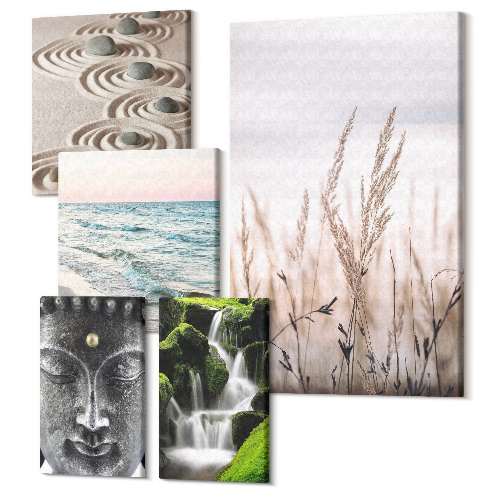 Set tablouri 5 piese Natura relaxantă, liniștea apei și armonia zen
