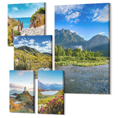 Tablouri canvas set 5 piese Peisaje naturale cu vedere la munte și plaje
