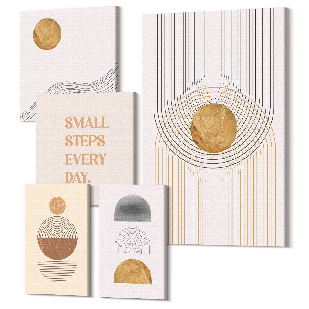 Set tablouri 5 piese Compoziții abstracte cu forme geometrice și text